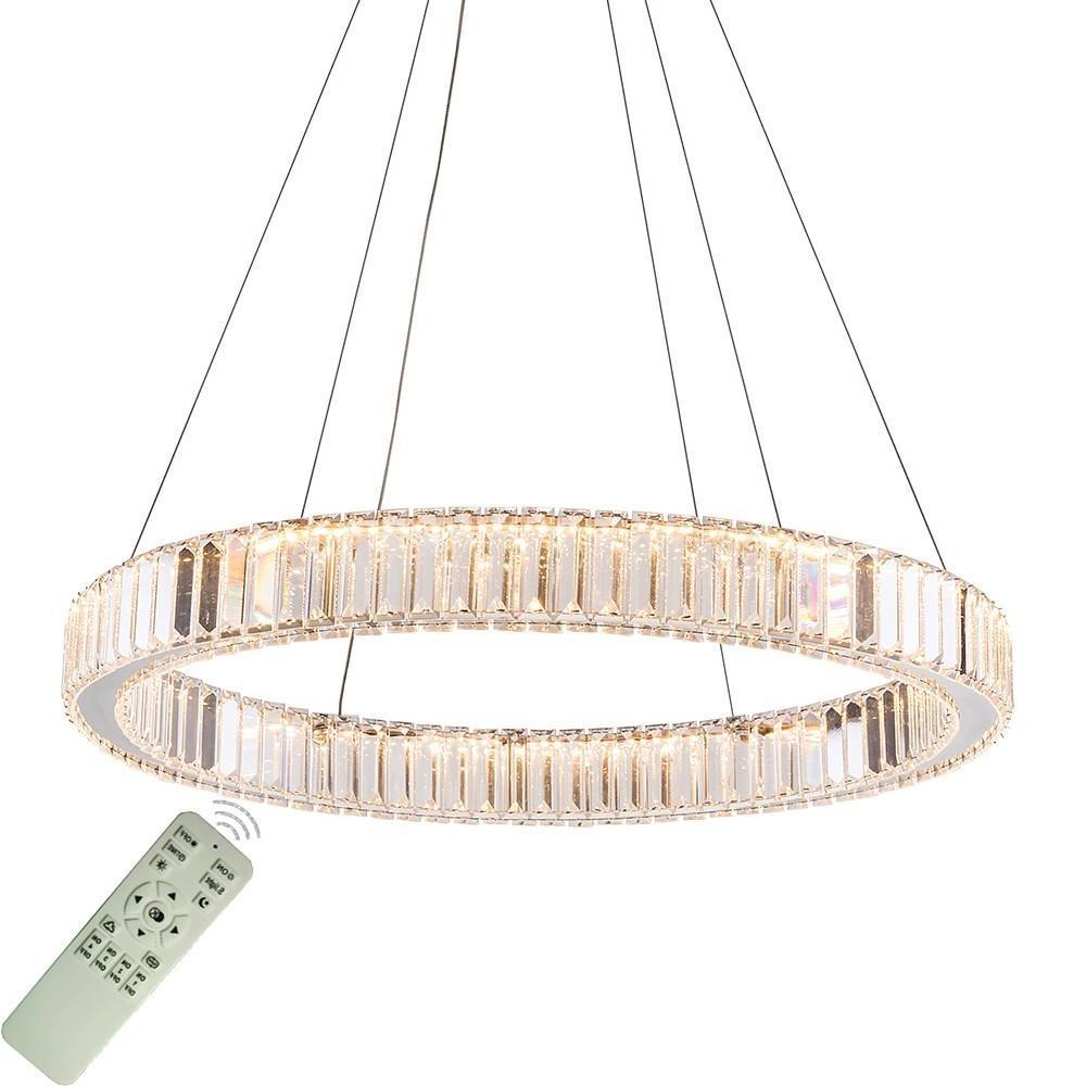 Ring-Shaped Crystal Wagon Wheel Chandelier — Gold Finish, 1-Light, 28" Diameter, Integrated LED, 36W