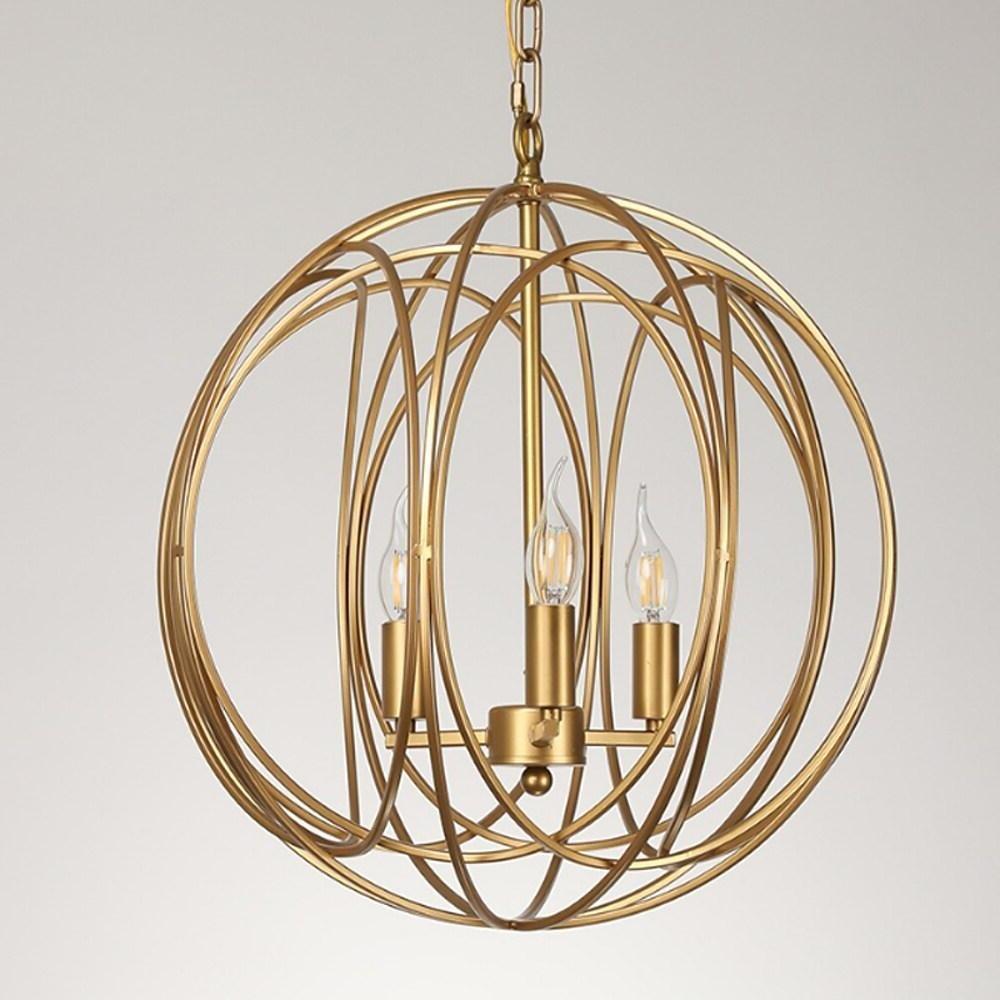 3-Light Brass Globe Cage Chandelier — Brushed Gold, G9 Candlestick, Adjustable Chain, 13" or 18"