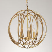 3-Light Brass Globe Cage Chandelier — Brushed Gold, G9 Candlestick, Adjustable Chain, 13" or 18"