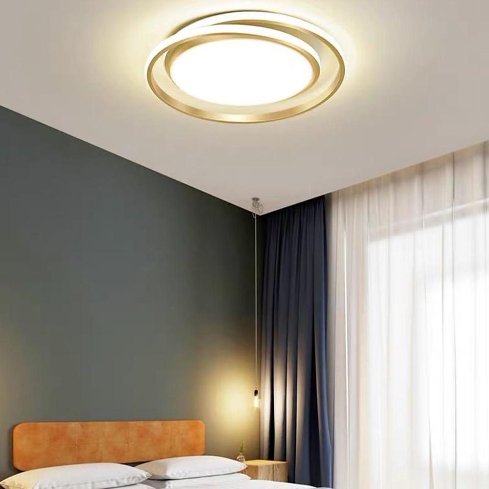 Circular LED Flush-Mount Ceiling Light — Black and Gold, Metal and Acrylic, 18" Diameter, Bedroom