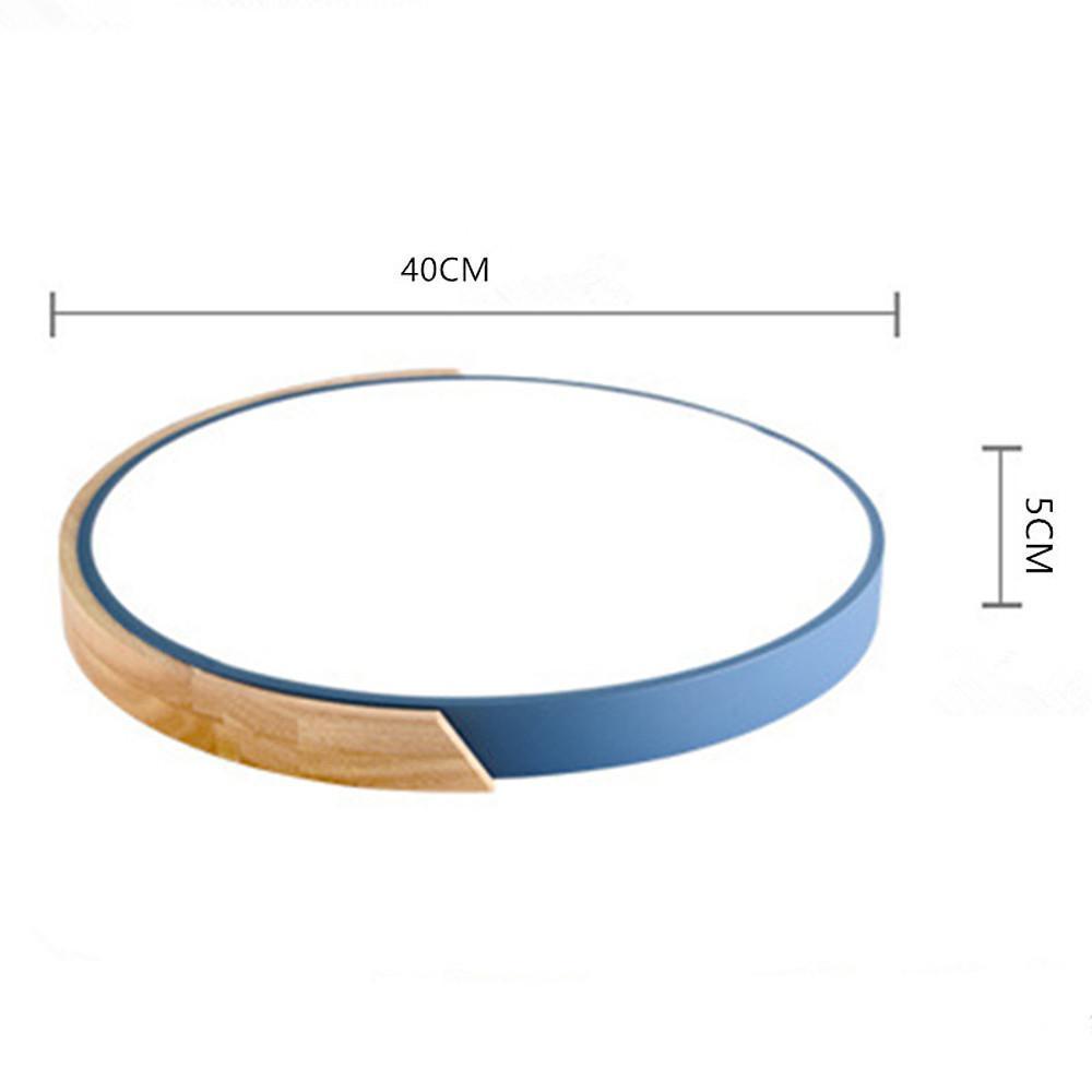 Circular Wood Flush-Mount Ceiling Light — Metal & PVC, LED, 16", 24W, Three-Step Dimming, Remote Control