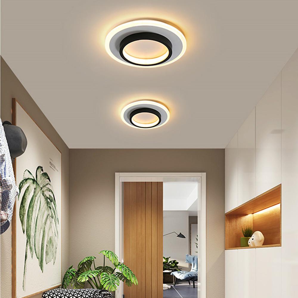 Modern 2-Light Circular LED Flush Mount — Metal, Black and White, 3000K / 6000K, 9" Diameter